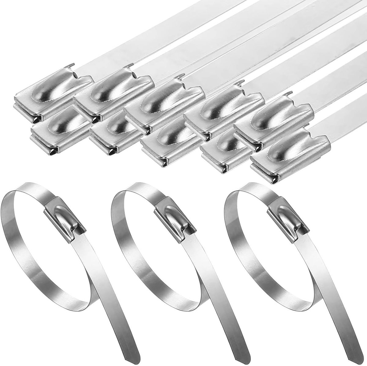 Kabelbinders, 4,6 x 150 mm metalen kabelbinders, zware ritssluiting, metalen stropdaswikkels met stalen kogelstopper voor binnen en buiten, uitlaat wikkelen bindende