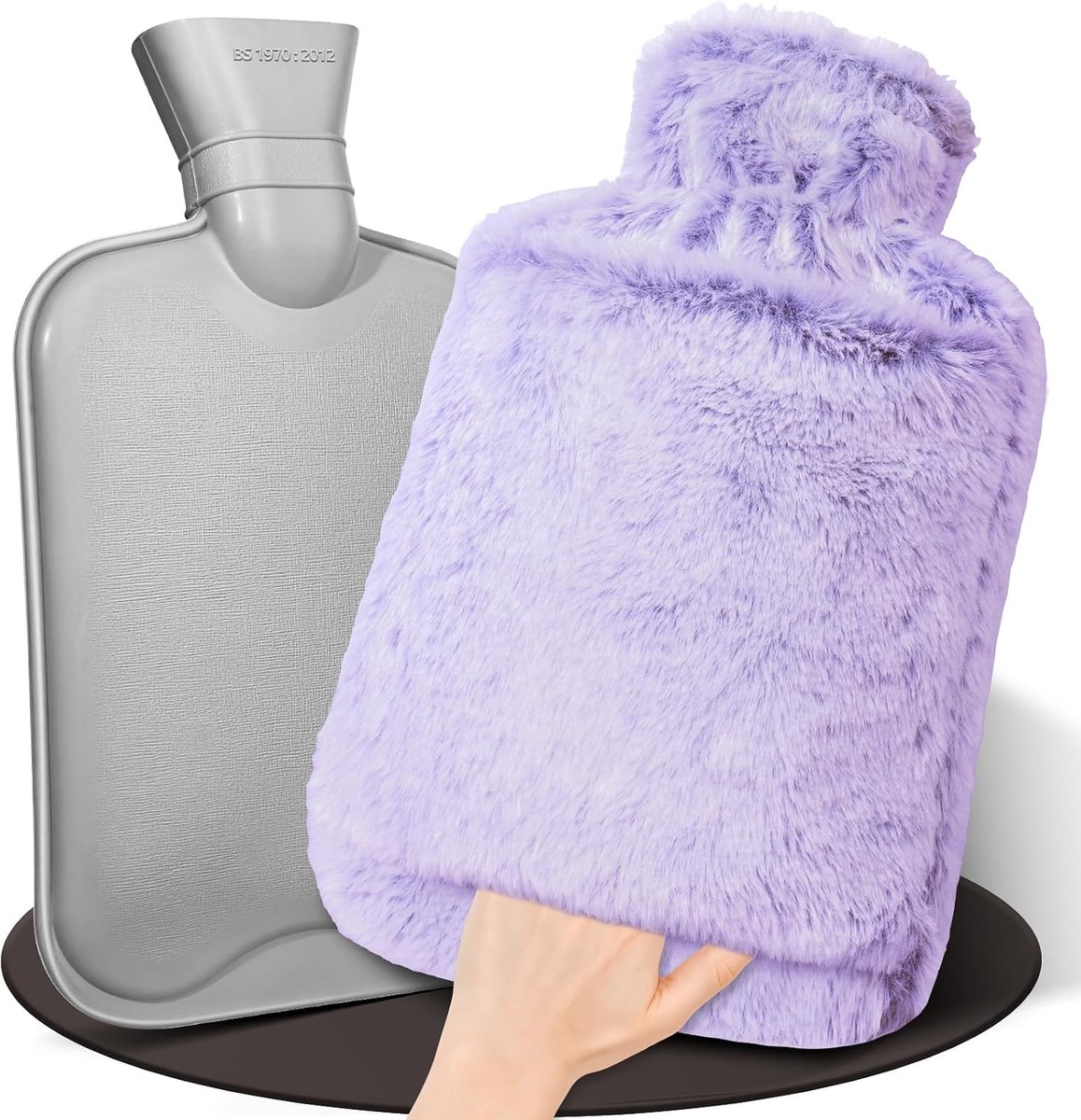 Warmwaterkruik met Zachte Hoes, 2l, Lekvrij, Kangoeroezak,paars | Gelijkmatige Warmteverdeling, Geschikt Voor Nek, Schouders, Rug En Buik, Ideaal Cadeau Voor Familie, Vrienden En Je Partner