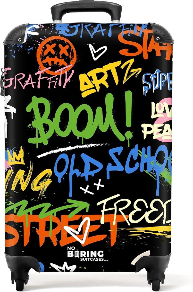 Cabin suitcase 55x40x20cm - graffiti multicolor - lichtgewicht 10kg - ideaal voor korte trips - ShopVlot