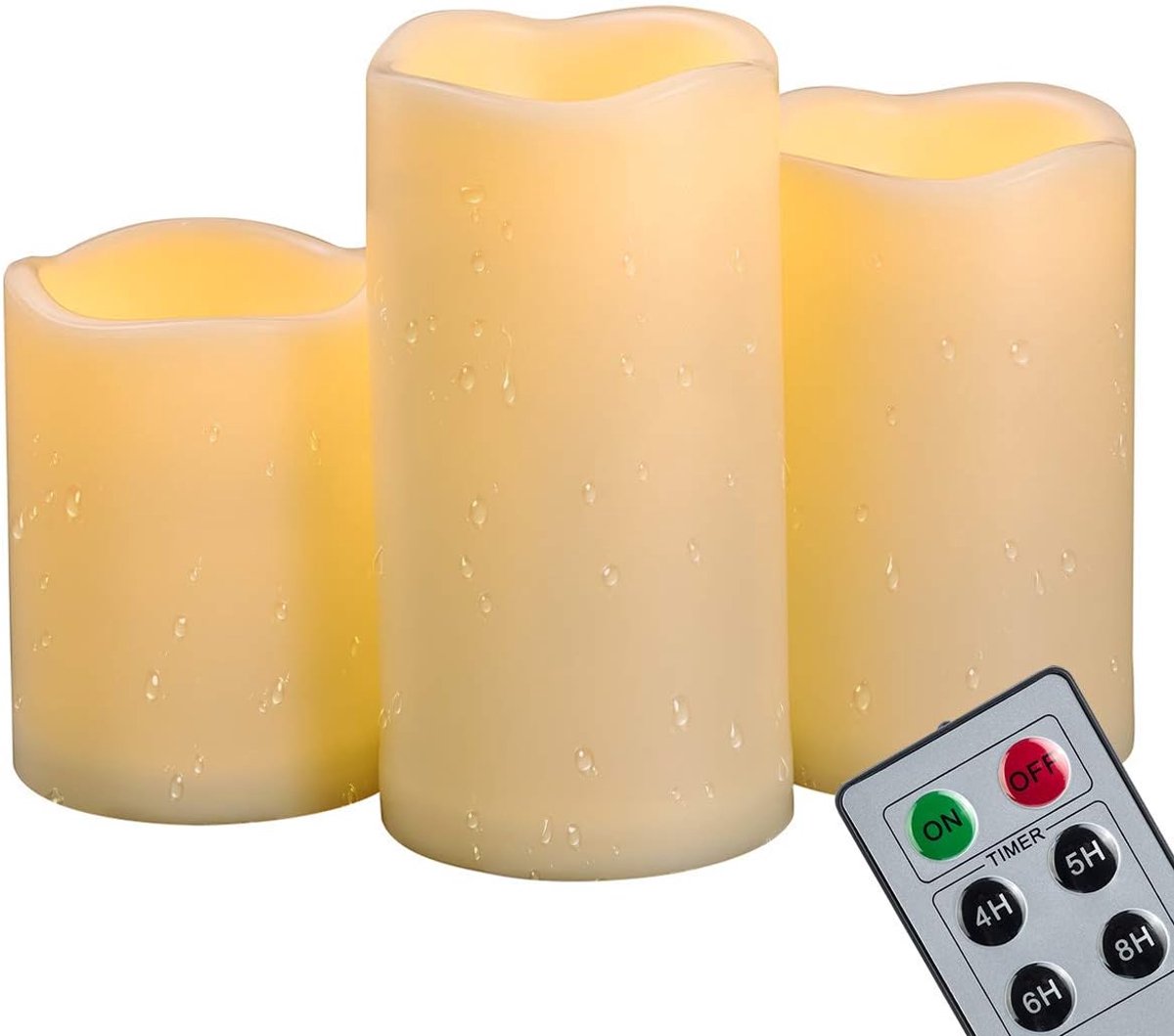 SnelShoppen - 3PCS Waterproof LED Pilaren Kaarsen met Afstandsbediening & Timer - 4" 5" 6" Hoge Neppillen Kaarsen voor Buiten, Terras, Tuin Decoratie