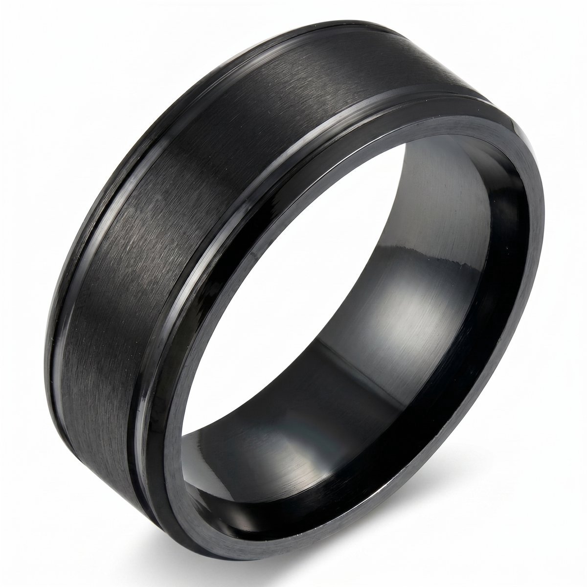 Lundholm Torsten 67 Ring Heren Zwart – Premium Stainless Steel – Brede Herenring 8 mm – Matte en Glanzende Afwerking – Maat 12 / EU 67 – Scandinavisch Design