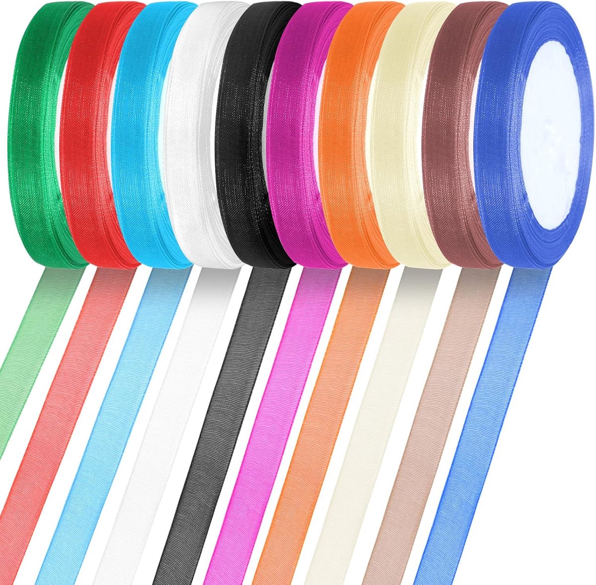 10 rollen 0,4 inch doorschijnende chiffon lintset, parelmoer zijde geweven lint, chiffon stoffen linten, kleurrijke lintenset, ideaal voor geschenkverpakking, feestdecoratie, boeketten