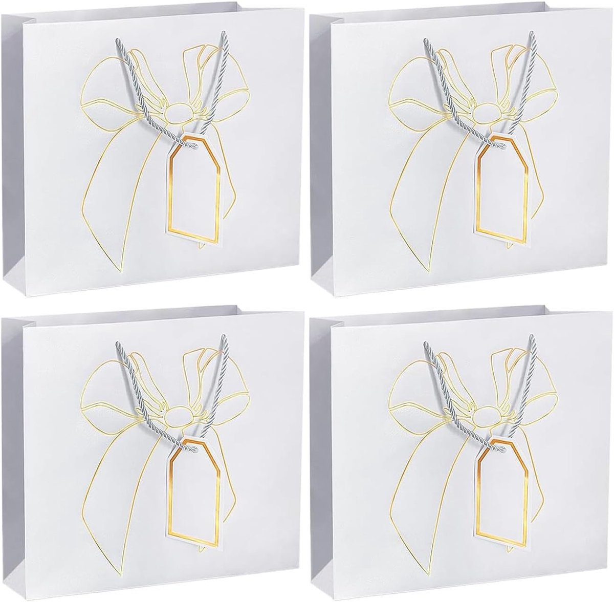 4 stuks grote geschenktas, 32 x 26 x 11 cm geschenkzakjes voor geschenken, verdikte goudkleurige striktextuur geschenkzakje voor bruiloft, doop, verjaardag, communie, afstuderen, felicitaties (grijs)