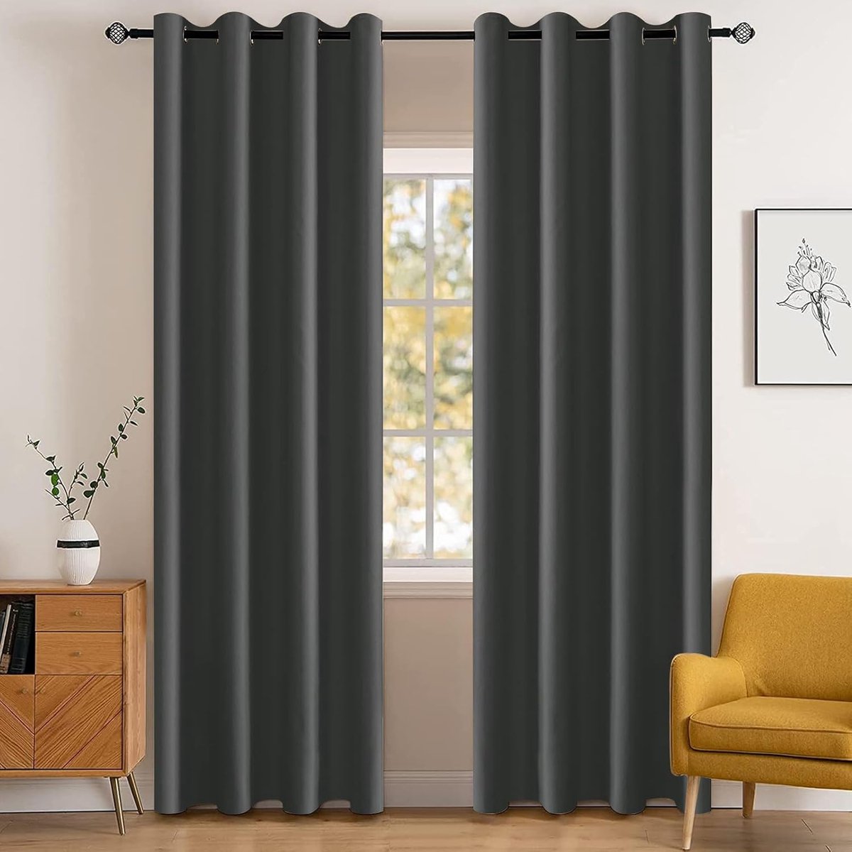 Waterdicht Gordijnen Set Van 2, 140x225cm(B X H), Warmte-Isolerende Thermische Gordijnen Met Ringen, Ondoorzichtig, Koude, Geluidsbescherming, Voor Woonkamer, Slaapkamer, Donkergrijs