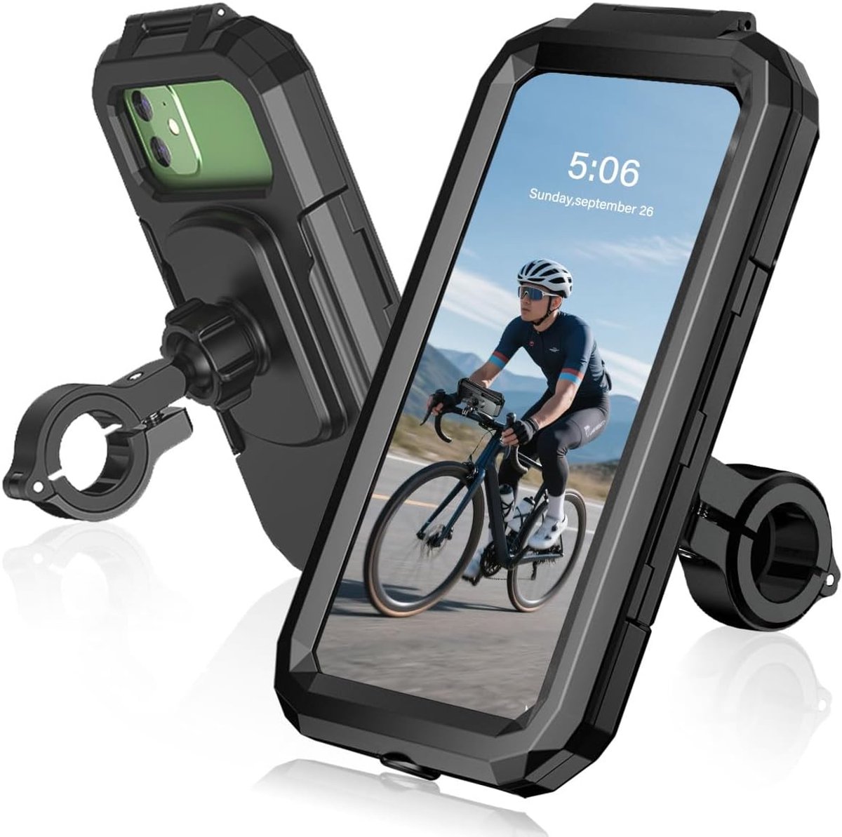 fietstelefoonhouder, motorfietstelefoonhouder, universele 360 ° draaibare motorfiets- / fietsstuurklem voor telefoon 13, 13 Pro, 12 Pro Max Mini 11 Pro Max Xs 8X 8P 7, Samsung S10 S9, 5,5-6,8IN'