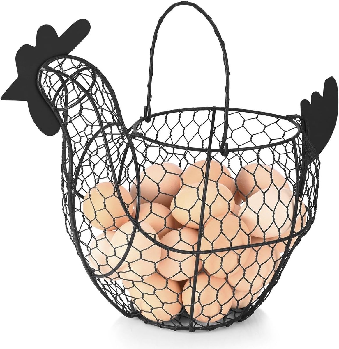 Kleine draad ei verzamelmand met handvat voor eieren, fruit, groenten - rustieke stijl decor voor keuken aanrecht, bruin
