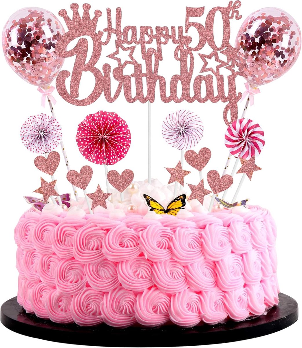 50th Birthday Cake Topper - Rose Gold Glitter voor 50 Jaar Oude Vrouw