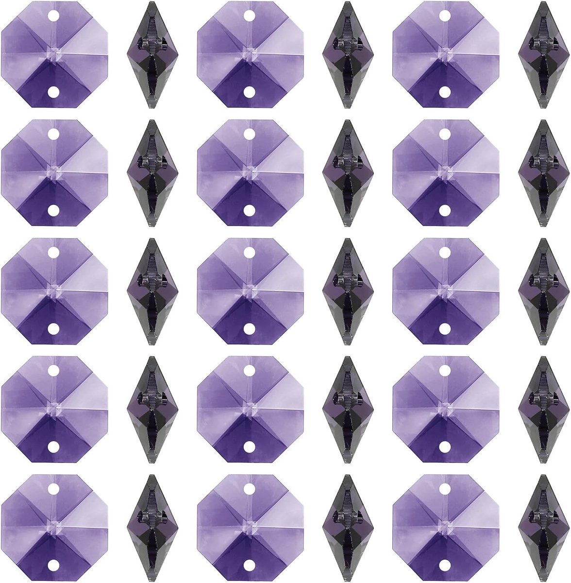 K9 Kristallen Octagon Kralen 2 Gaten Hangers, 100 Stuks 14mm Kroonluchter Prisma's Onderdelen Ornamenten Hangende Kralen voor DIY Kunsthandwerk Decoratie, Violet