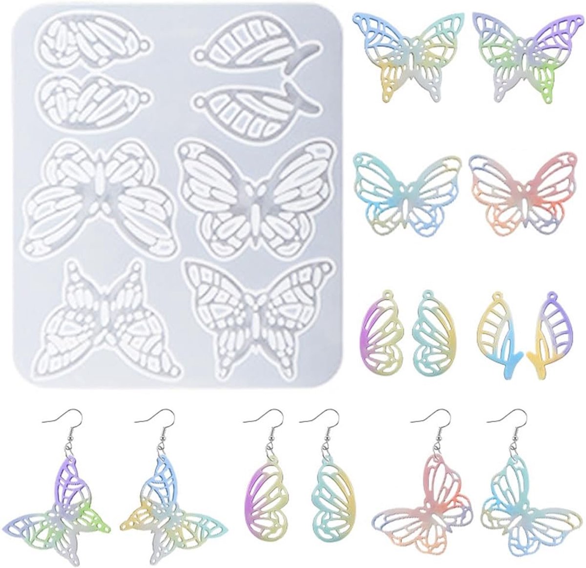 Mallen Sieraden Gieten Mallen 4 Paar Vlinder Hanger Siliconen Mal Holle Vlinder Dangle Drop Crystal Epoxy Mallen Voor DIY Ambachten Charms