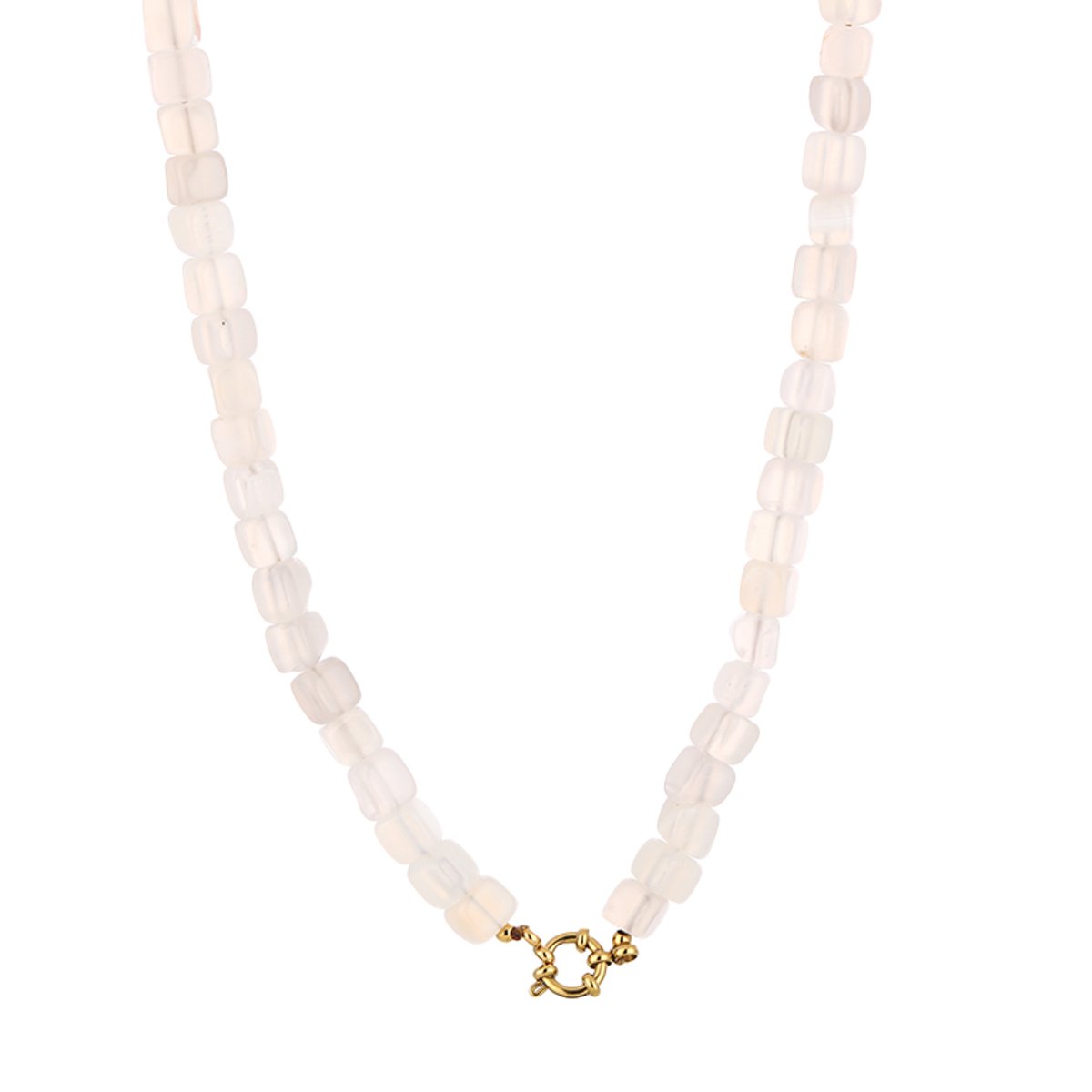 Square Gemstone Bead Necklace – Kralen Ketting – RVS - Wit