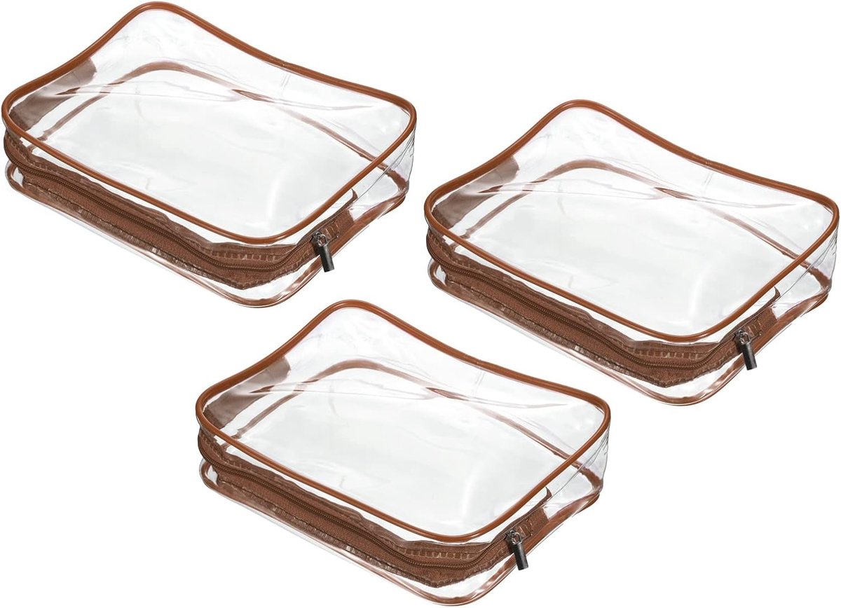 S formaat reistas helder toilettas transparant PVC cosmetische tas toilettas doorzichtig met ritssluiting handvat voor huis bruin, bruin