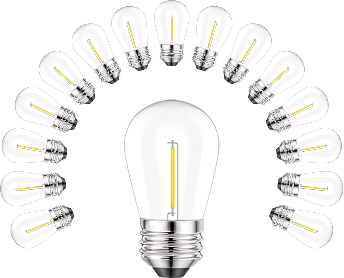 15 stuks 1W S14 plastic gloeilampen LED vervangt E27 schroefbasis 2700K warm wit 360 graden stralingshoek voor lichtsnoer