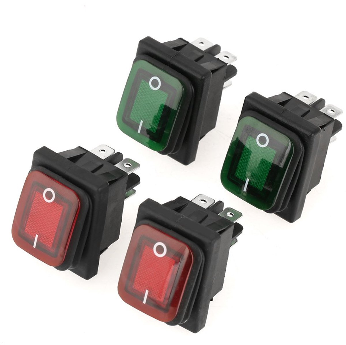 4 stuks schakelaar met indicatielampje, SPST ON-OFF tuimelschakelaar, schakelpaneel 230V 4 pin 2 pin, mini boat richtingaanwijzer schakelaar rood groen lampje