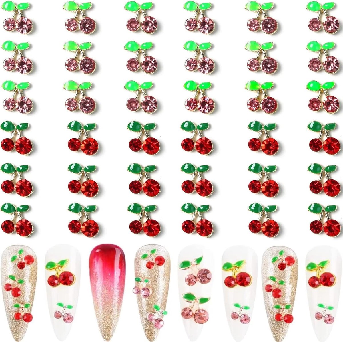 36Pcs 3D Cherry Nail Art Charms, Rood & Roze Elegante Nail Studs Diamanten Voor Nail Accessoires, Zomer Fruit Nail Sieraden Decoratie Voor Diy Ambachten Nail Decor