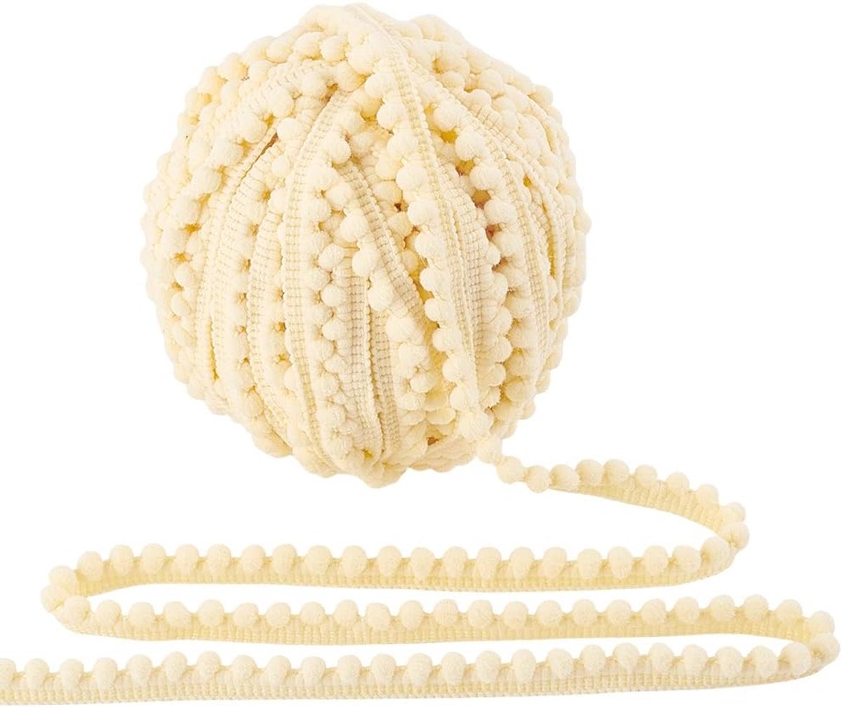 Pompoms met franjes, 12 mm met enkele rand, 12 mm met enkele rand, franje, tarwekleur, naaien, handwerk, pompons, kwastjes, kant voor naaien, doe-het-zelf ambachten, feest, woondecoratie