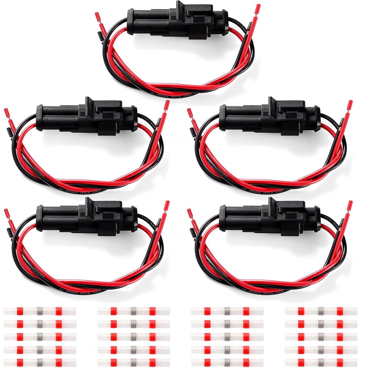5 Set 2-pins Auto Kit Waterdichte Elektrische Connector met Kabel 20 AWG, Waterdichte Aansluiting Terminal Socket, met 20 Souderkabels, voor Motorfiets Auto