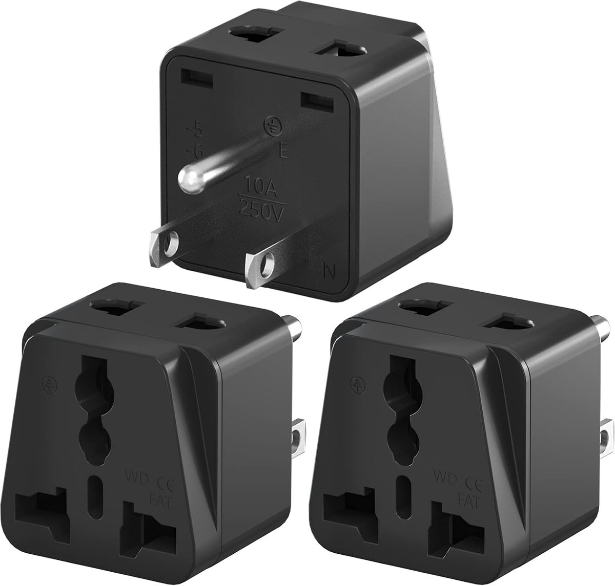 3 Stück Universal Reiseadapter Stecker auf USA, UK/EU/China auf USA/Canada Reiseadapter, Reisestecker Steckdosenadapter Weltweit, Universele Stekker op 3-pins VS Adapter voor Huis, Reizen, Zwart