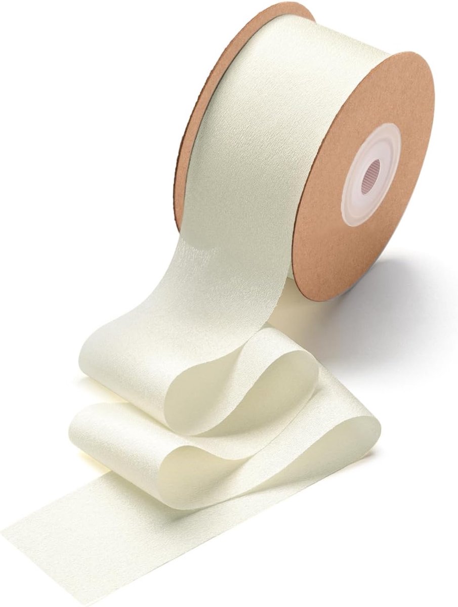Strikkenlint Beige 38 mm x 22,8 M - Cadeaulint Fijn voor Bruiloft, Zijden Lint voor Geschenkverpakking, Festival - Crème Decoratief Lint
