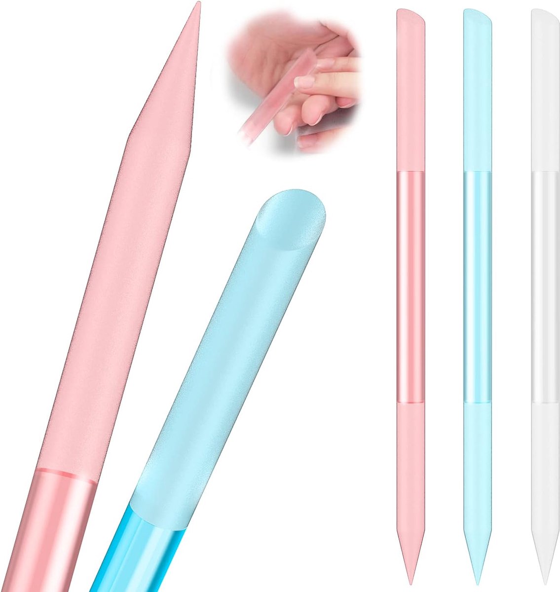 3 stuks glazen nagelriem Pusher nagelvijl nagelriem Manicure stick remover nagelriem Tool Set dubbelzijdig kristalglas met korrel nagelriem verzorging stick