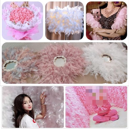 3 m veerboord, veerfranjes met satijnen lint, 10-15 cm breed, veren, franjes, franjes, lint, decoratieve boord, kostuumaccessoire, naai-accessoires voor doe-het-zelf knutselen, kleding, natuurlijke kleur — afbeelding 2