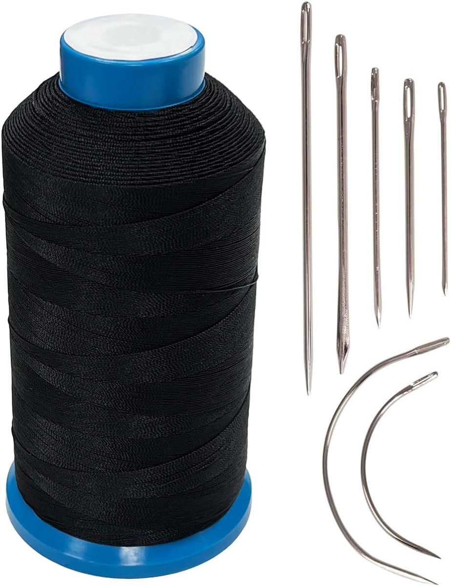 Gebonden nylon naaigaren 1500 Yard T70#69 voor leer, tas, schoenen, canvas, bekleding met naainaalden kit (zwart)