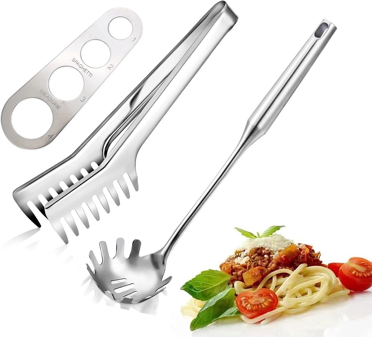 3 stuks spaghettilepel en pastatang, roestvrijstalen kamvormtang, voor pasta, kooggebruiksvoorwerp, keuken, kookgereedschap