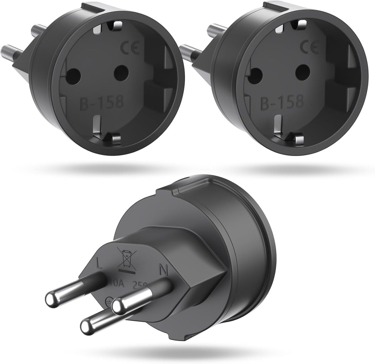 Reisadapter, 3 stuks naar Zwitserse reisadapter/reisadapter van EU naar Zwitserland/reisstekkeradapter, EU naar type J, voor de Malediven, Rwanda