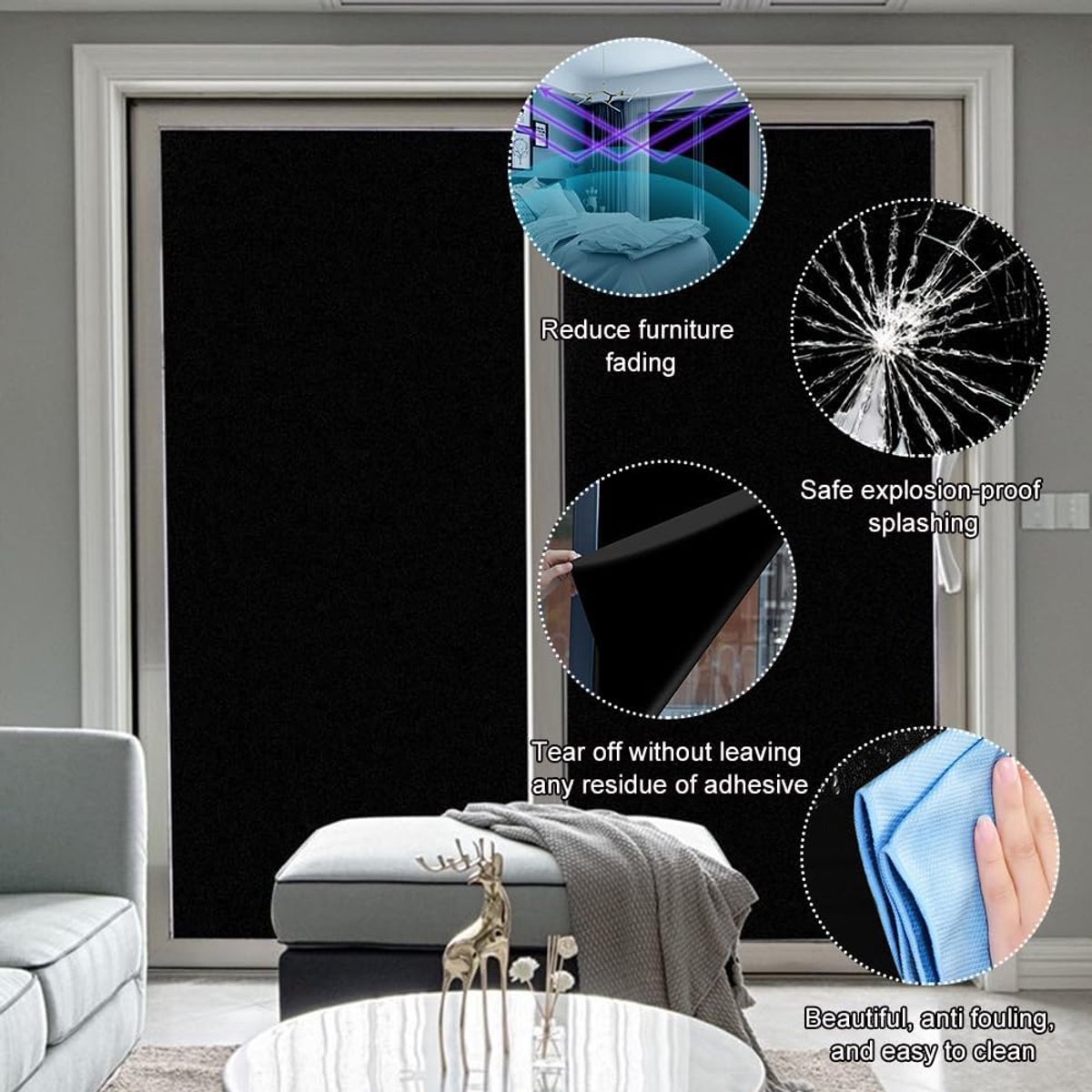 Verduisteringsfolie voor ramen, uv-bescherming, melkglasfolie, statische plakfolie voor ramen, privacy, uv-bescherming, voor thuis, kantoor, 30 x 200 cm