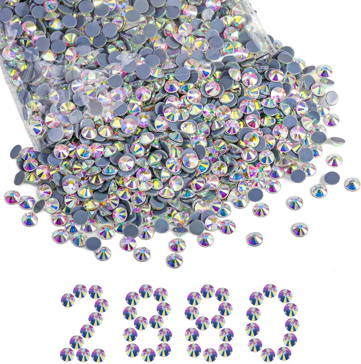 Strassteentjes bulk, 2880 stuks kristallen hotfix strass-steentjes voor het knutselen, kleding doe-het-zelf decoratie, kristalwit AB, SS30, 6,3-6,5 mm