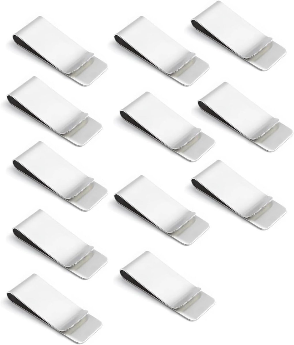 12 stuks geldklemmen - van roestvrij staal metaal slanke portemonnee clip metalen clips voor contant geld rekeningen kaarten documenten bankbiljetten visitekaartjes creditcard