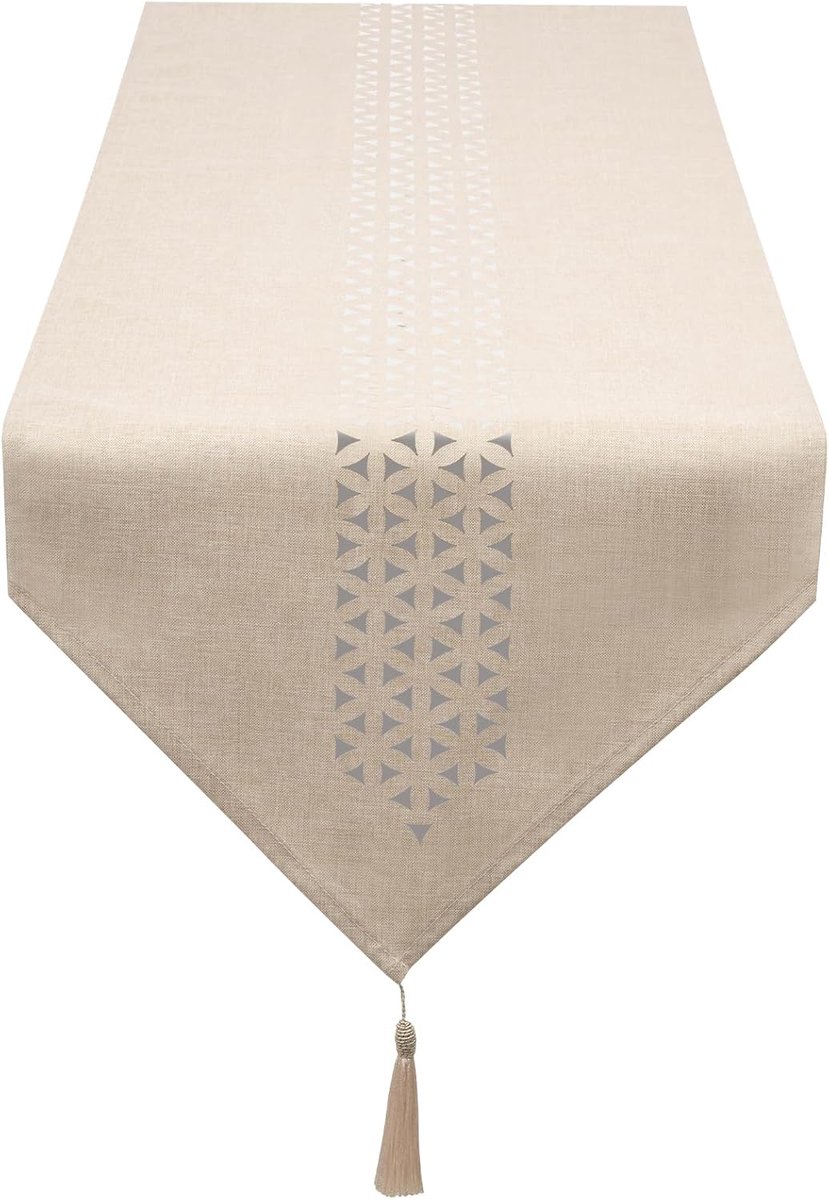 Tafelloper Beige Modern 40 x 220 cm, Tafelloper Modern, Tafelloper van Linnen voor Tafeldecoratie met Hol Patroon, Machinewasbaar, Effen Kleur, voor Eettafels, TV-kasten, Keukens, Kamers