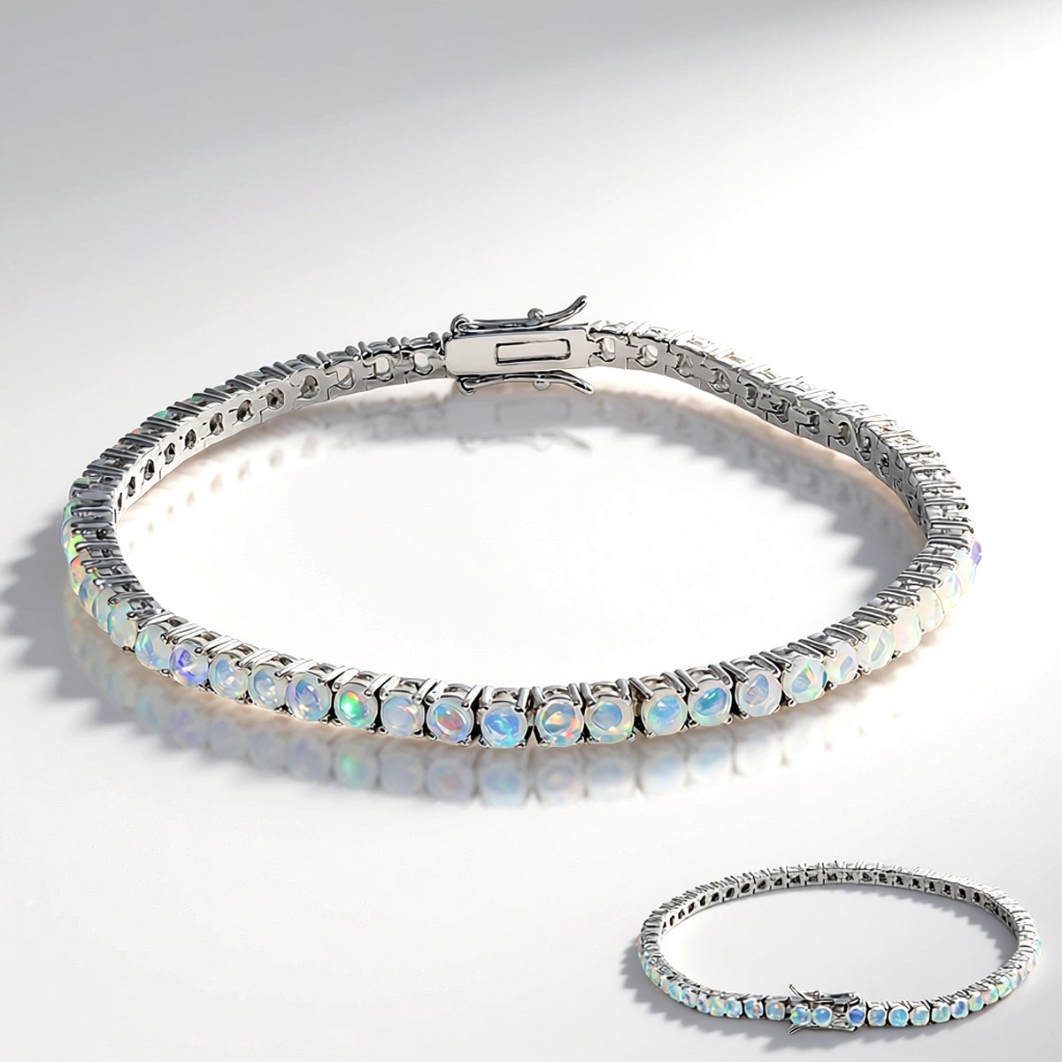 Cavill - Zilveren Armband 925 Sterling Zilver - 4,28 ct Welo Opalen Cabochon Rond - Gerhodineerd - Elegante Dames Armband Verstelbaar