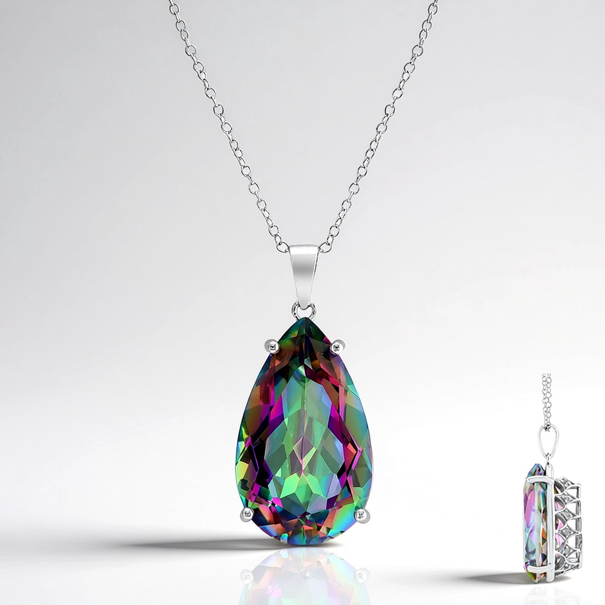 Cavill - Zilveren Halsketting 925 Sterling - Mystieke Kwarts 17,5 ct Druppelvorm - 13 Tanzania Zirkonia - Fijn Zilveren Dames Sieraad