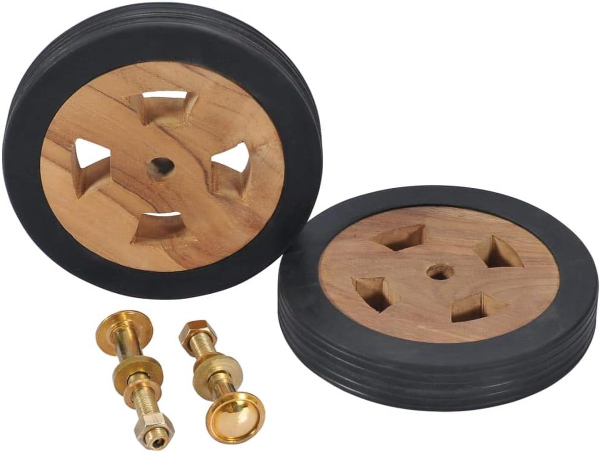 Reservewielen voor zonnebed, tuinligstoel, reservewielen, wielset, houten wiel, houten wielen, wielset, wielset, 2 stuks, massief hout teak, 14 cm