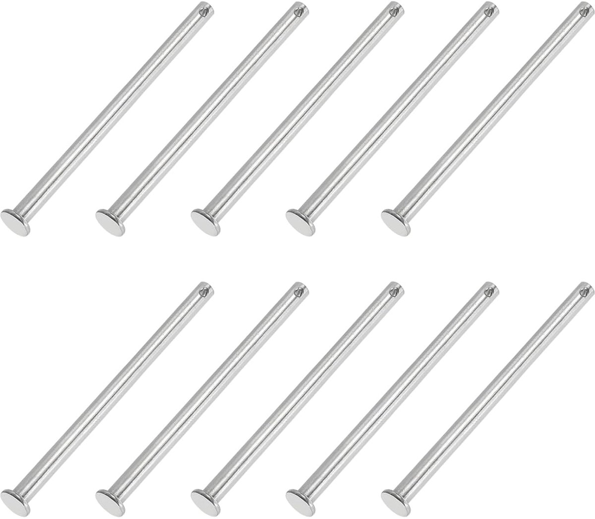 6 x 100 mm spelden met één gat, 10 stuks roestvrij staal 304 met platte kop voor deurscharniersystemen, zilver