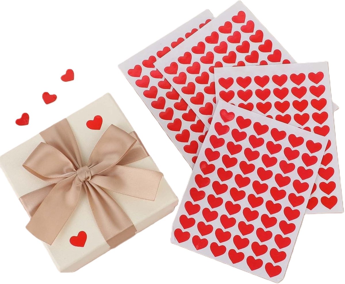 10 Vel Hartjes love stickers - 600 Rode hartjes - Valentijn - Stickervelletje - Hobby - 14MM - Liefde/Valentijnsdag – Hartjesstickers - Rood - LOUZIR
