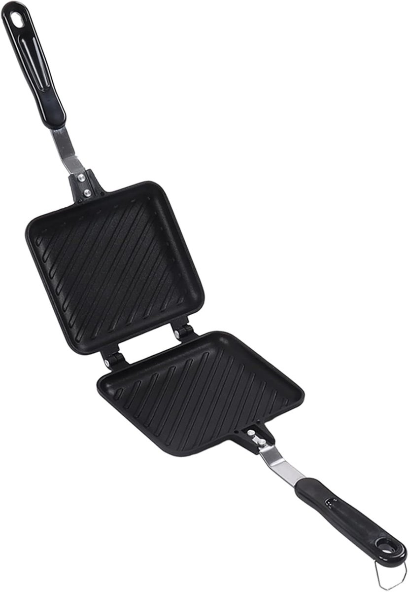 Sandwich Pan - Tosti IJzer Koekenpan - Ontbijt Maken - Dubbelzijdig Anti-aanbak - 35x15 cm - Zwart