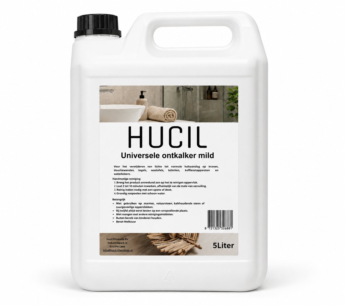 Hucil Milde Kalkverwijderaar - 5 liter voordeelverpakking - ontkalker - badkamer reiniger - sanitair - geurloos