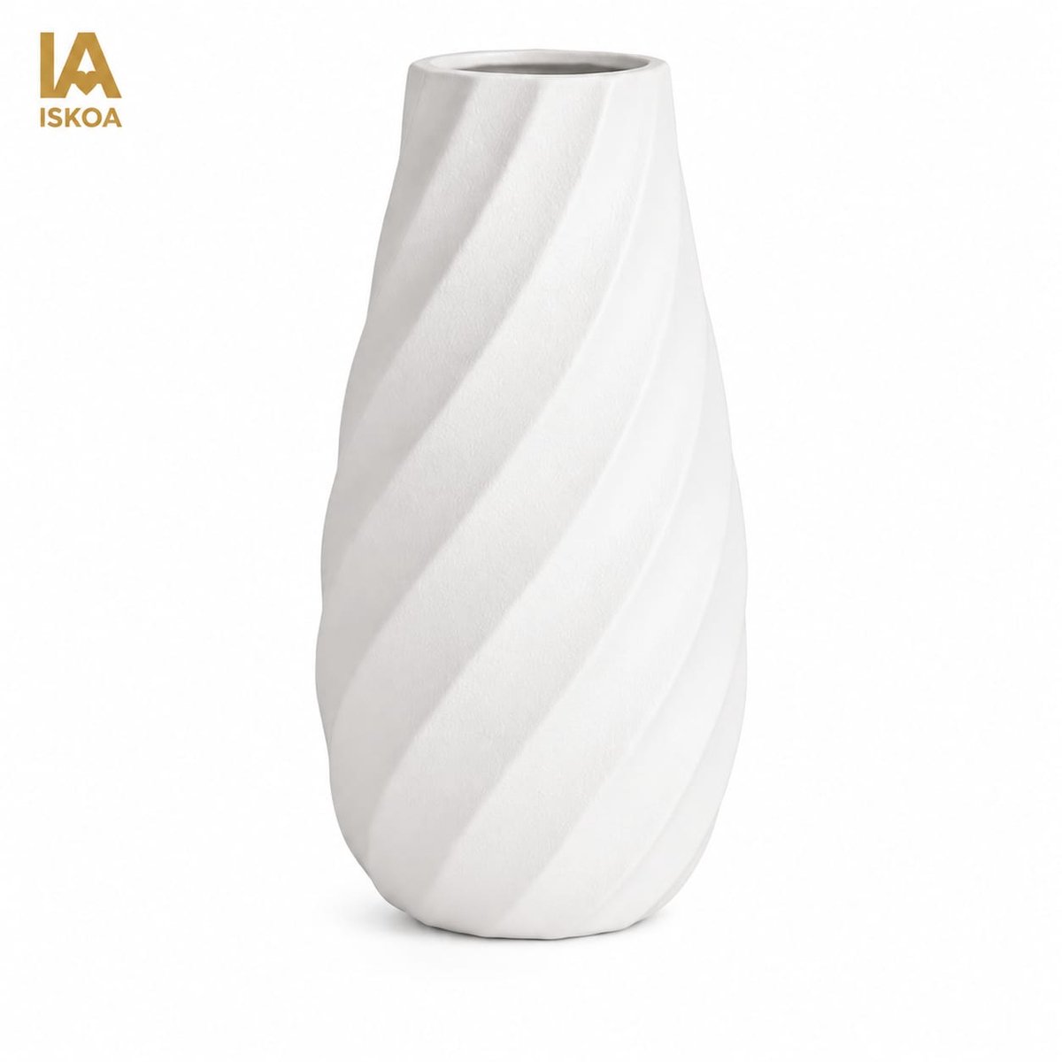 Witte keramische bloemenvaas met getextureerd spiraalvormig ontwerp, moderne minimalistische decoratie voor thuis, woonkamer of kantoor - 20,3 cm