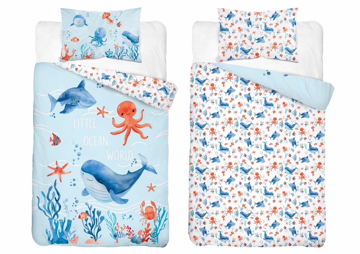 Under the Sea Dekbedovertrek 100x135 Katoen Duurzaam 2in1 Junior Peuter Ledikant Vis Onder de see