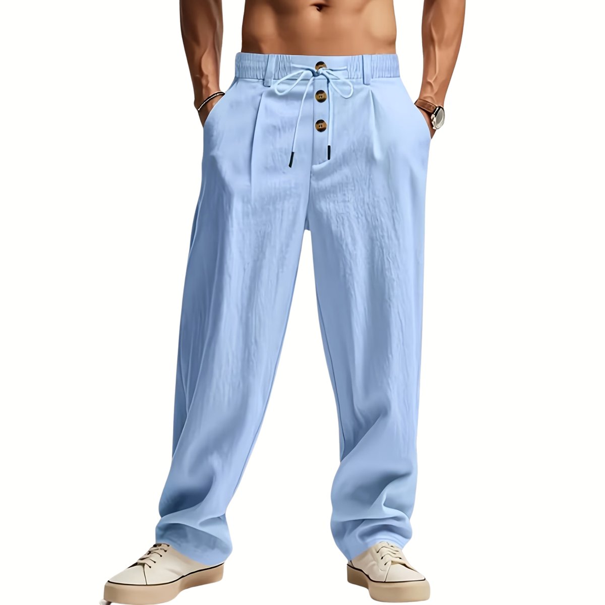 Currero Linnen Broek Heren - Zomerbroek - Volwassenen - Lange Broek - Pantalon - Strandbroek - Zomer - Ibiza Stijl - Lichtblauw XXL