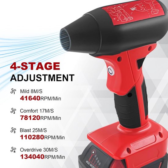 Persluchtblazer, accublazer compatibel met Einhell Power X-Change 18V, pc-blazer met 130.000 tpm, persluchtblazer met 4 snelheden, autoblazer voor toetsenborden/elektronica — afbeelding 3