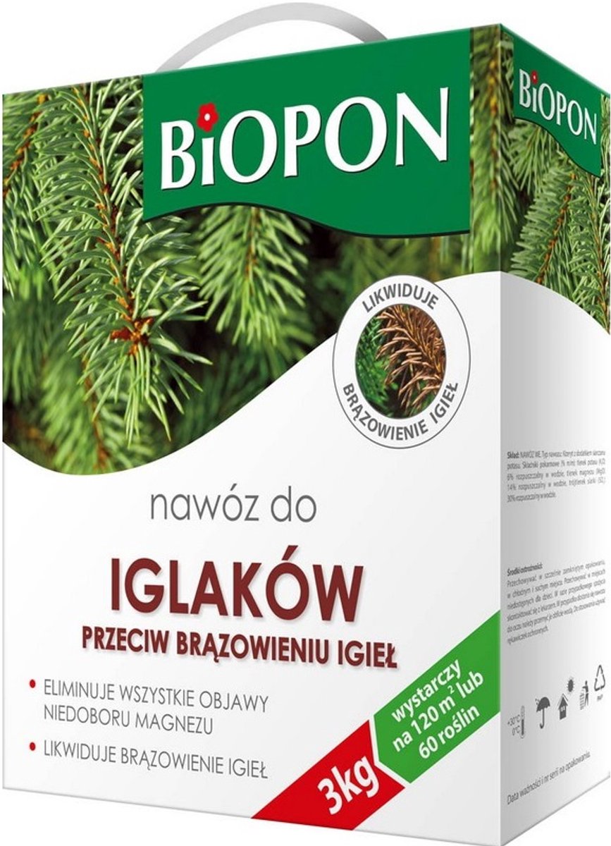Biopon Serie - Meststof voor naaldbomen - 3 kg - Voorkomt Naaldverbruining - Met Mag Oxide en Zwaveltrioxide