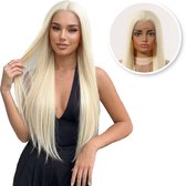 SassyGoods Blonde Lace Front Wig - Pruiken Dames Lang Haar - Hittebestendig Synthetisch Haar - Lange Steile Wig - Natuurlijk - Blond - 80 cm