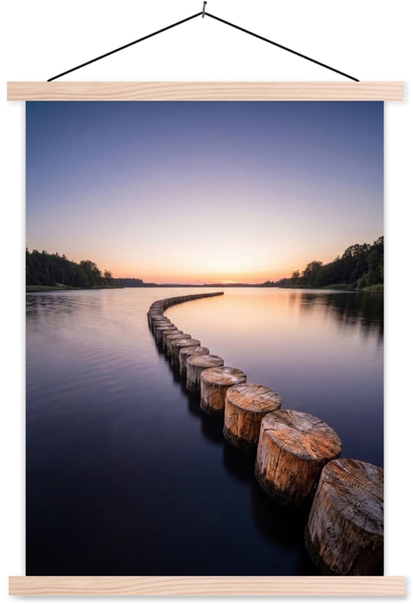 Posterhanger incl. Poster 87x120 cm - Schoolplaat - Hout - Palen - Water - Textielposter -