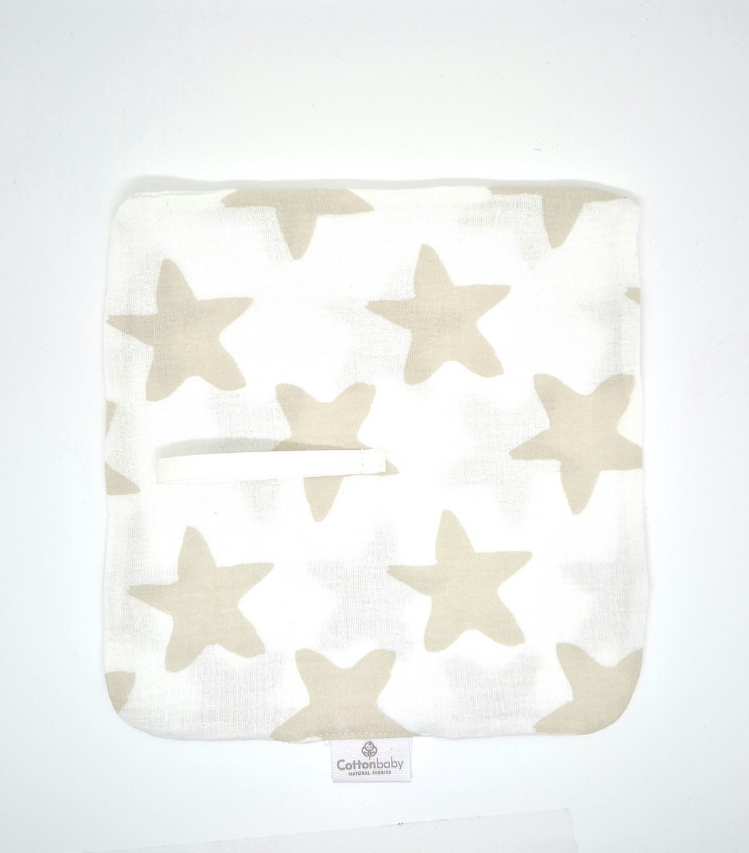 Cottonbaby Speendoekje – Stars - Zacht, Wasbaar & Duurzaam – Wit/Beige - Geschikt voor Speen – 20x20 cm