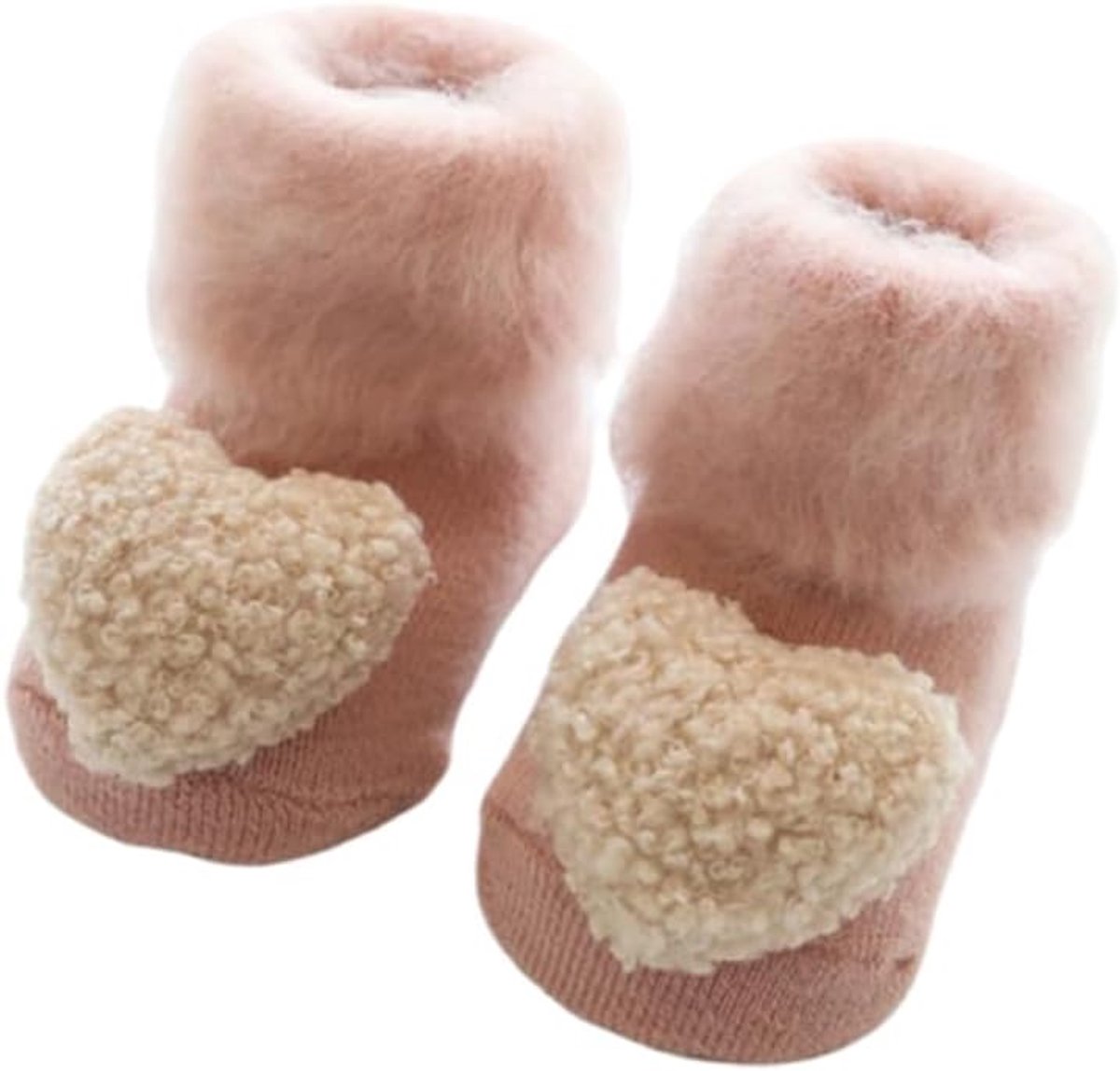 Babysokjes - Antislipsokken - Warmte en Veiligheid - Met Hartjesmotief - 7-11 cm - Roze