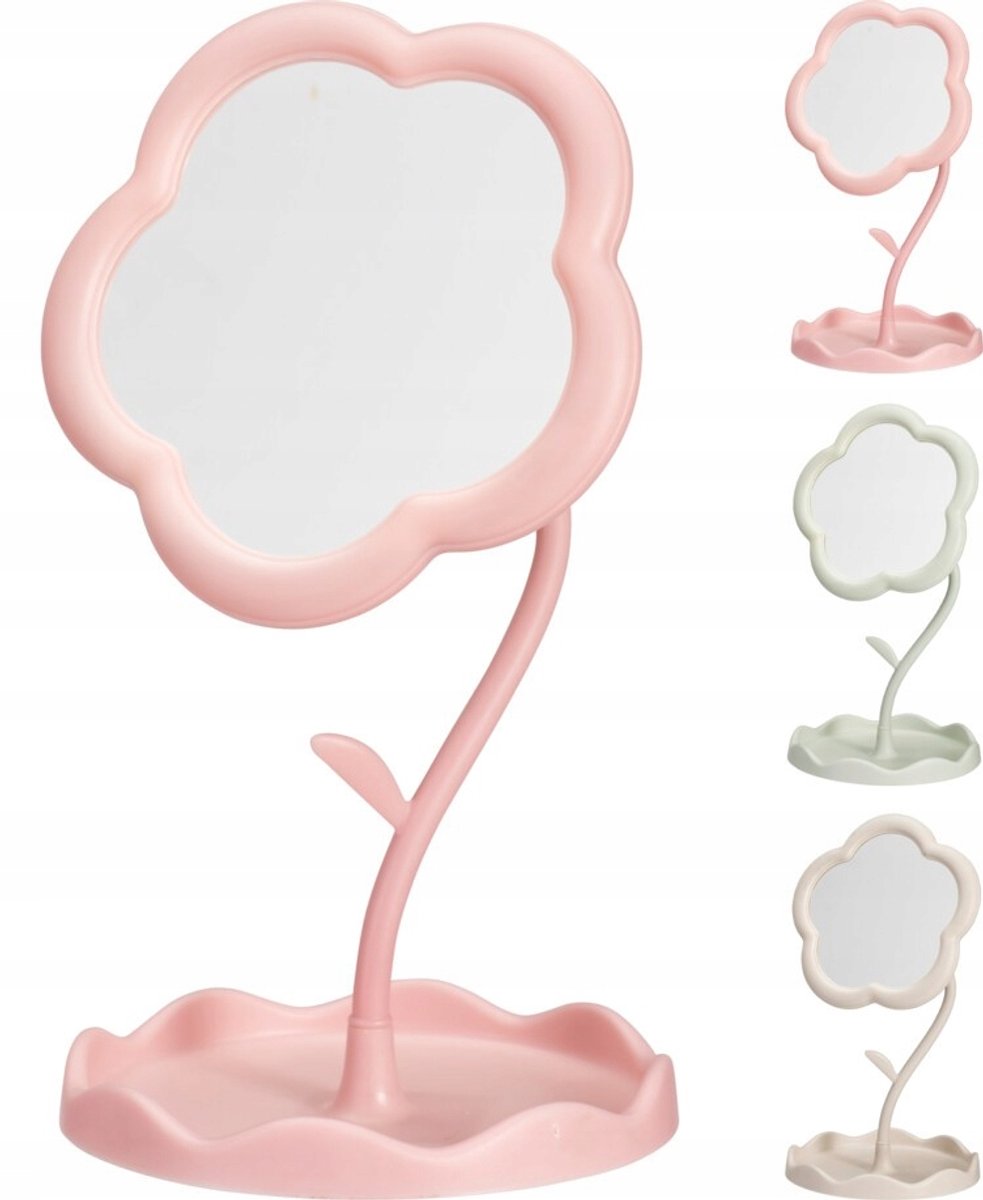 Koopman Serie - Staand Decoratiespiegel - 29 cm - Kleur: Wit, Beige, Pastelroze - Bloemvor