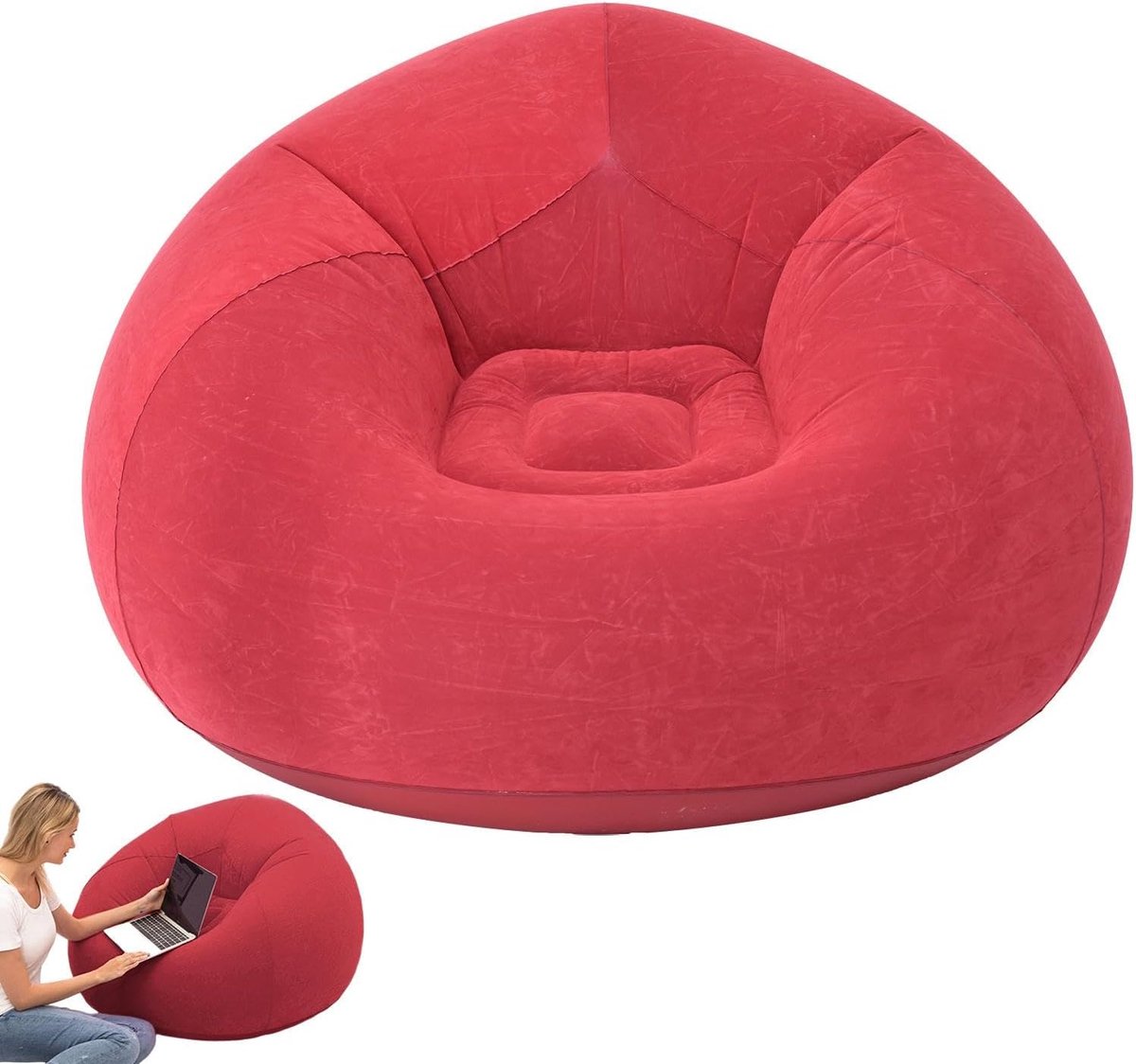 Opblaasbare Peerstoel - Zitzak Stoel - Ontspannen Zitten - Ergonomische Vorm - 110 x 110 x 85 cm - Rood