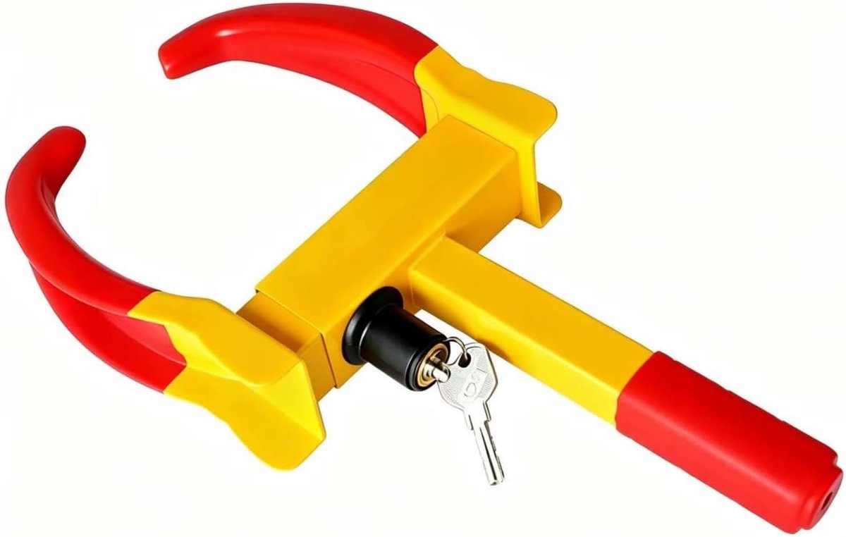 Wielklem - Parkeerklem - Voertuig Beveiligen - Sterk Staal Zacht Gecoat - Banden 18-28cm - Geel Rood